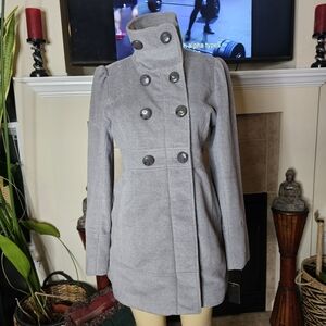 NWT. Guess Women's Double-Breasted Pea Coat Gray with Pockets. Size Medium